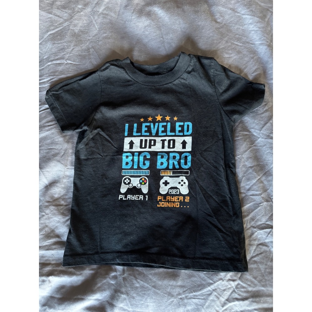 Port & Company Toddler 2T Black I Leveled Up To Big Bro Gamer Graphic T-Shirt